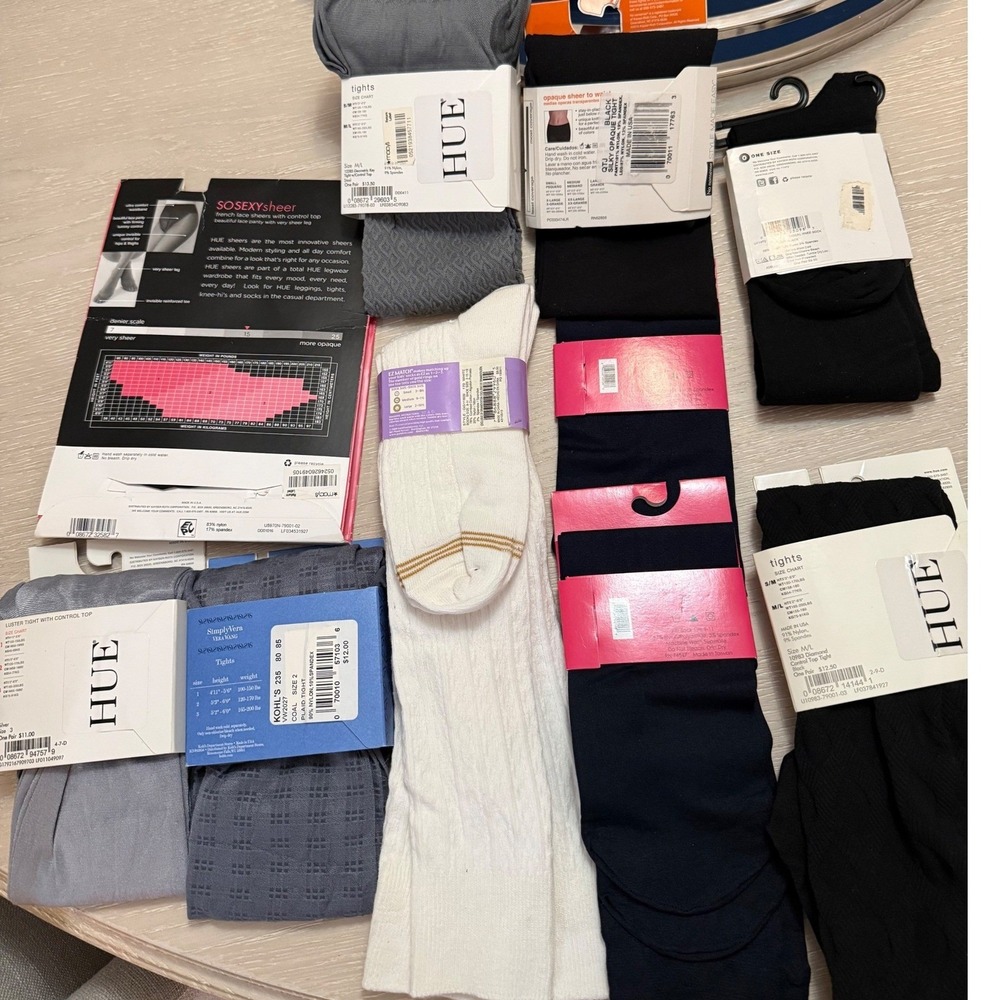 Lot of 10 All New Womens Tights & Socks Hue Goldtoe Vera Wang Trouser M/L Bundle